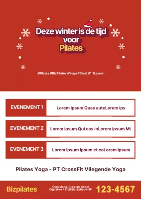 Promoot een Pilates-schoolevenement met rode ogen en kerstillustraties