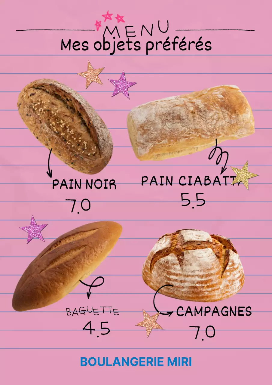 Menu du café en rose