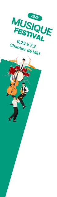 Festival de musique promotionnel grand format avec groupe sur fond vert et blanc