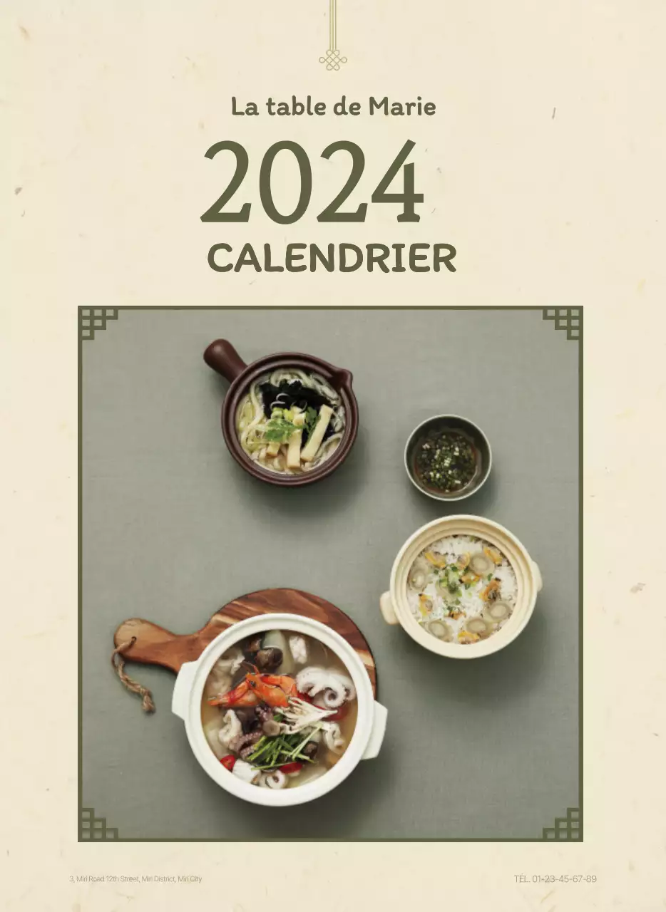 Calendrier des coupons de restaurants coréens traditionnels en beige et marron