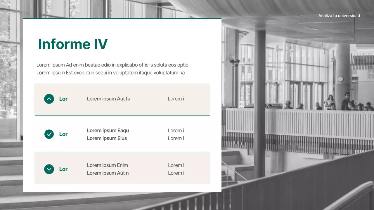 Un moderno informe de análisis de consultoría de admisiones en verde y beige