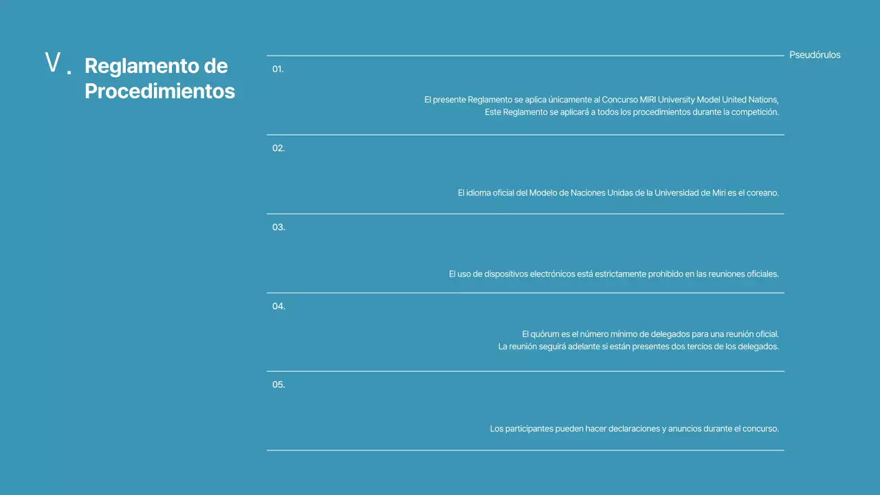 Simulacro de presentación de una conferencia de la ONU en azul y azul marino