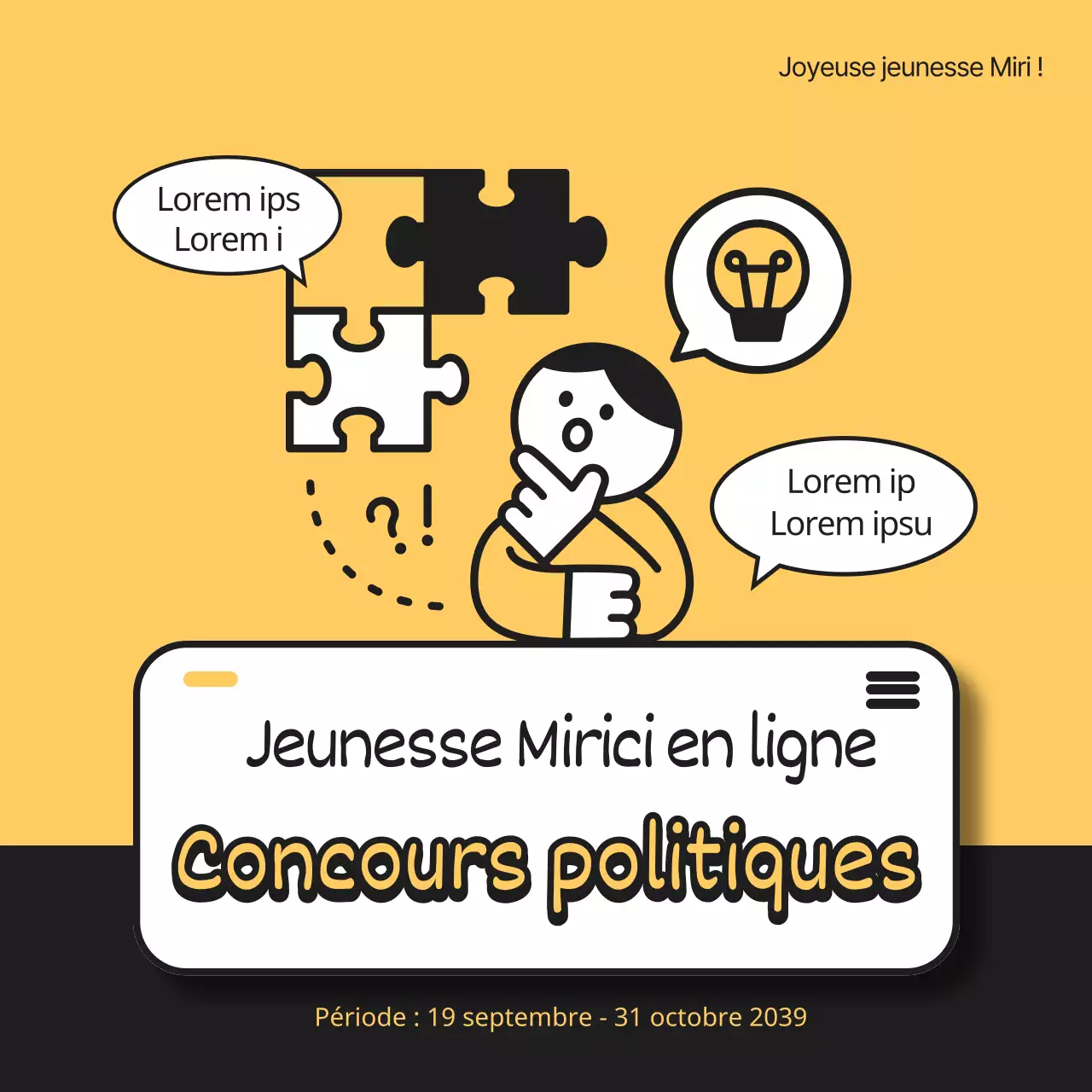 Jaune noir illustration mignonne jeunesse en ligne concours de propositions politiques