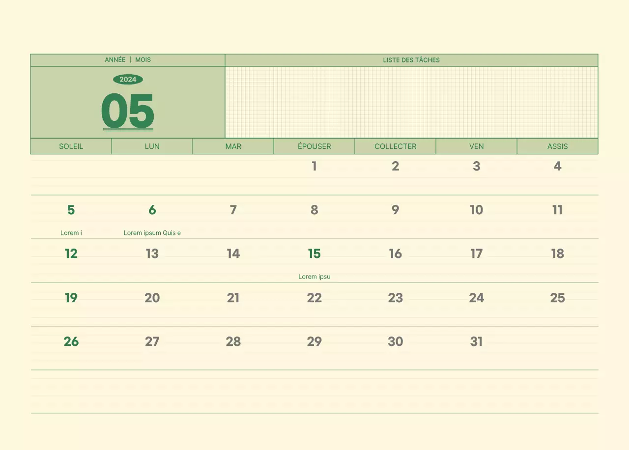 Calendrier mural SAT D-day notepad concept en vert et jaune clair