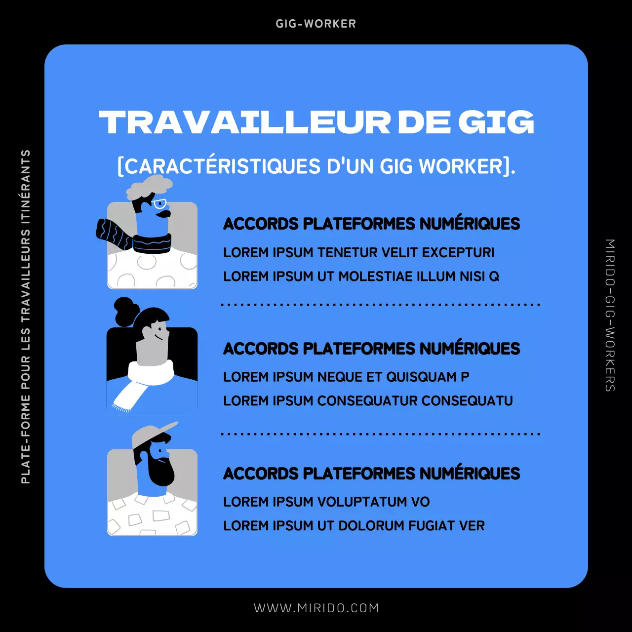 Illustration de personnes bleues et noires Présentation des gigworkers