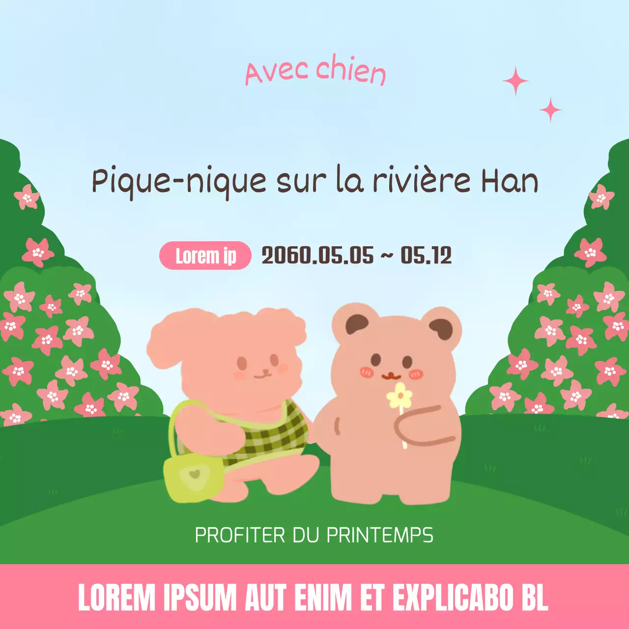 Concept printanier de rose et de vert pour la conception de l'alimentation du pique-nique de la rivière Han