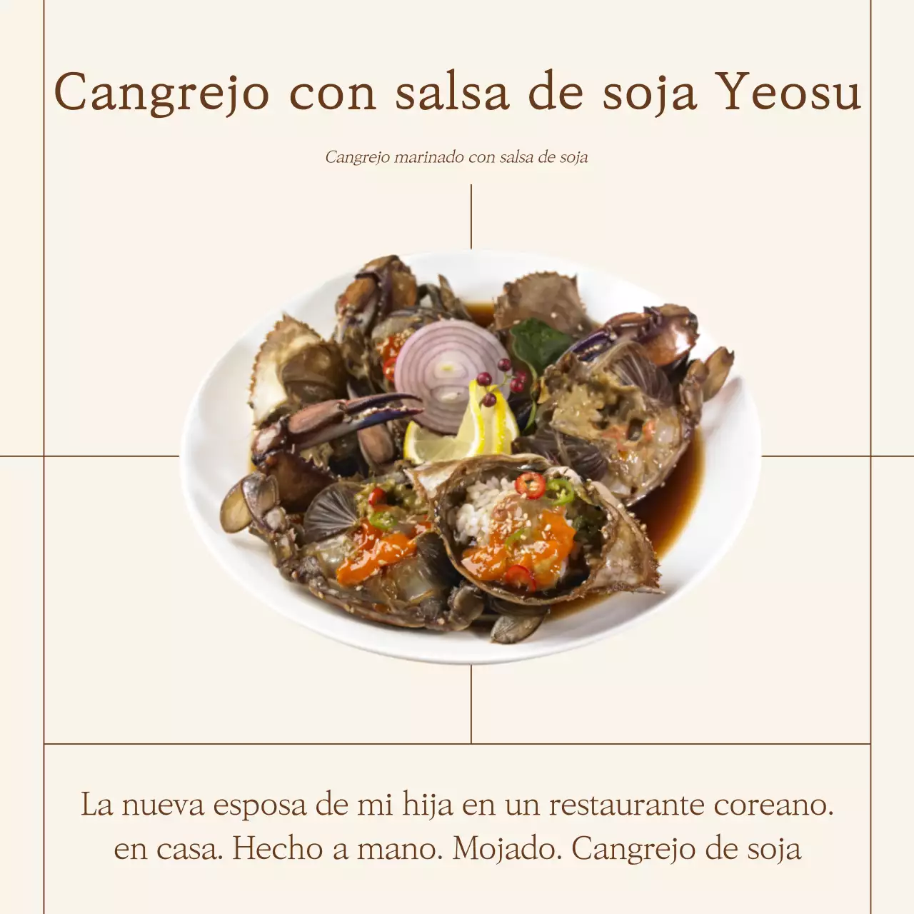 Promover la comida sencilla cangrejo salsa de soja en beige y marrón