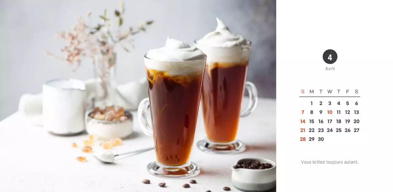 Calendrier de café simple et moderne