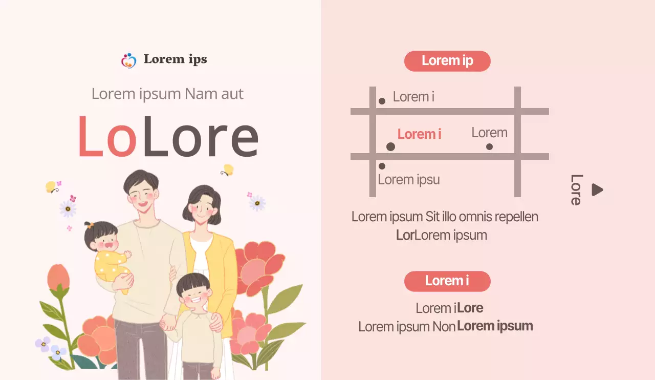 Illustration d'un concept de famille émotionnelle en rose et marron pour la promotion et l'information sur les hôpitaux.