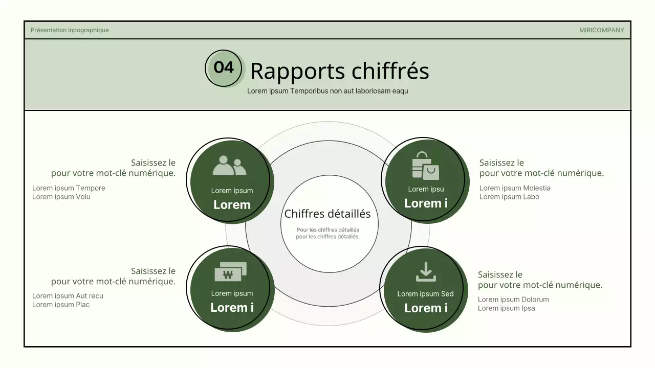 Présentation infographique d'entreprise de formes simples en vert et beige