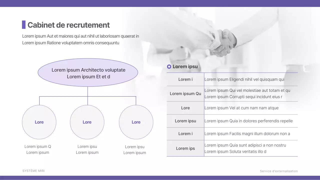 Proposition de services de recrutement externalisés en violet et gris Business B2B Chasseurs de têtes Recrutement d'entreprises Détachement de travailleurs intérimaires