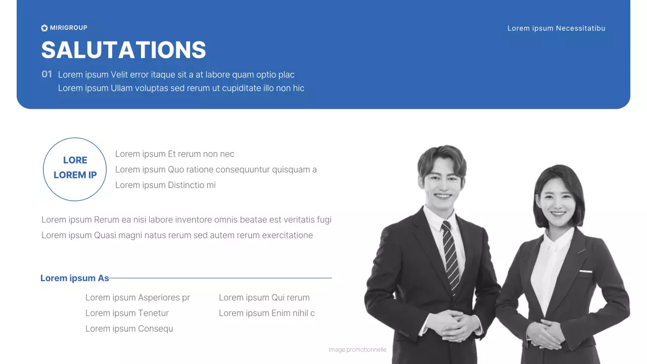 Séminaire de formation à la gentillesse pour le personnel des magasins du groupe Miri en bleu et gris Manuel CS Étiquette de salutation