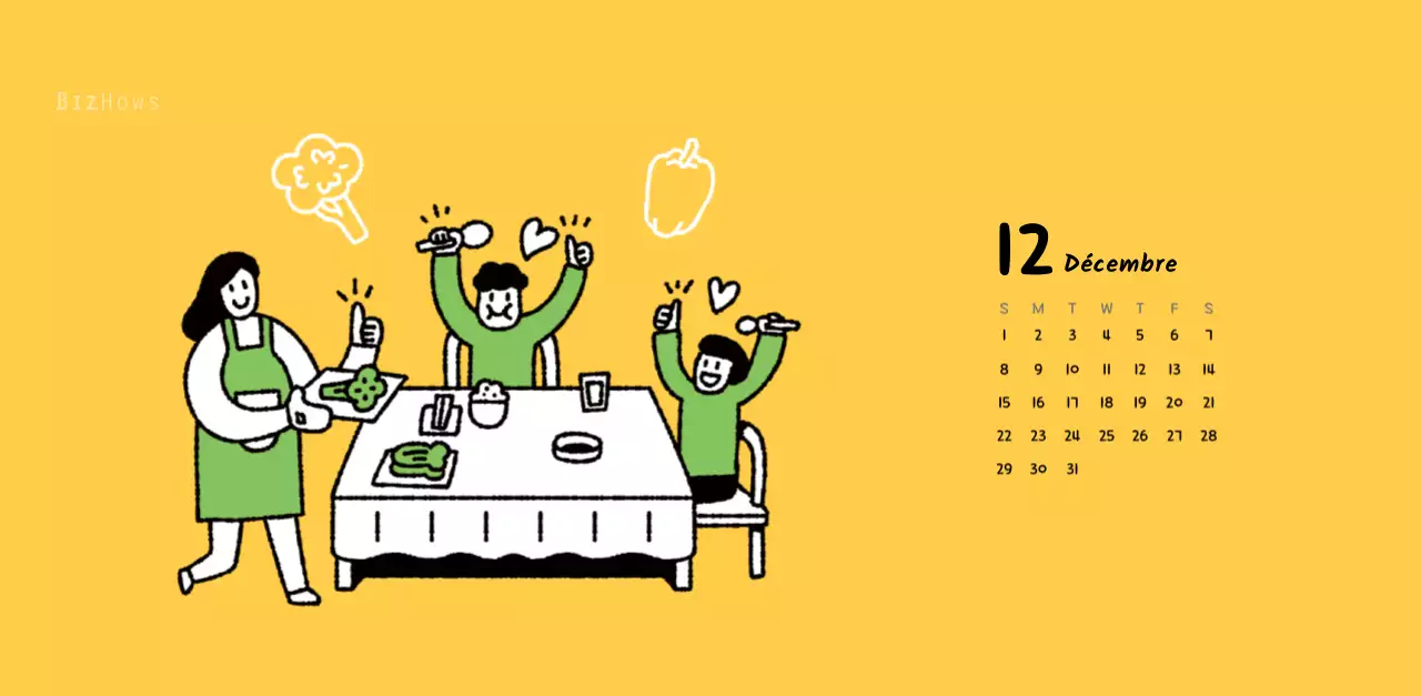 Calendrier du Nouvel An avec de jolies illustrations au trait