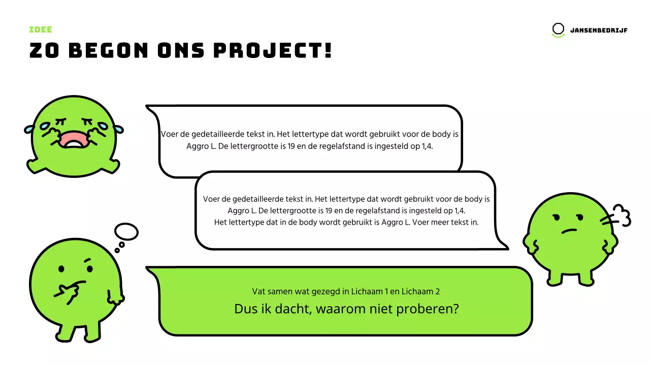 Schattige personages in chartreuse en een strakke lay-out