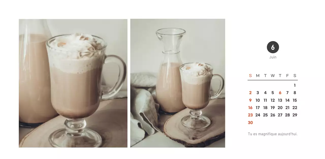 Calendrier de café simple et moderne