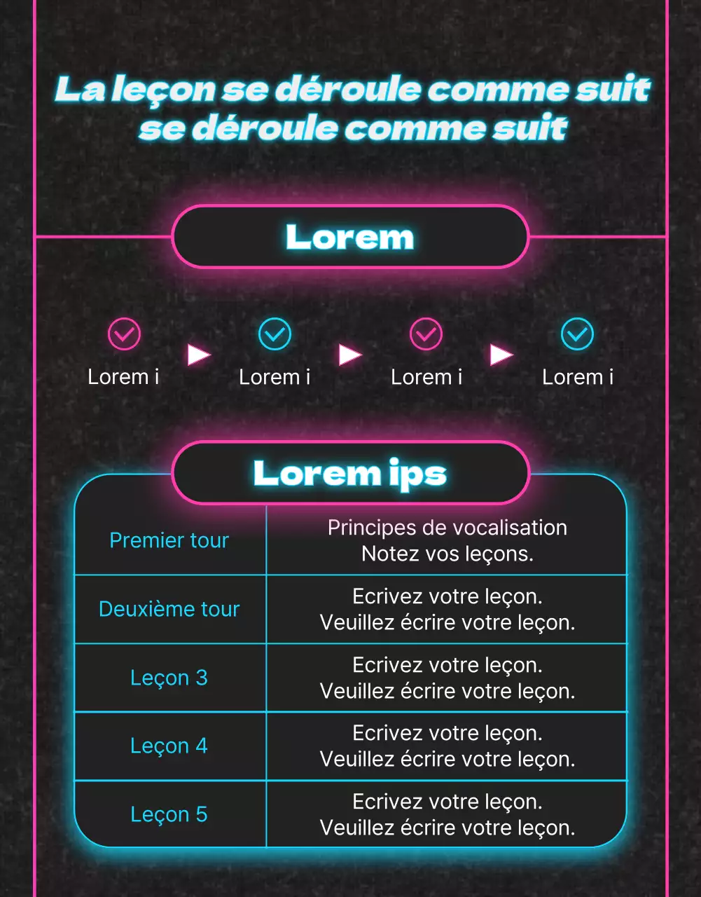 Leçon de chant rose et bleu clair néon