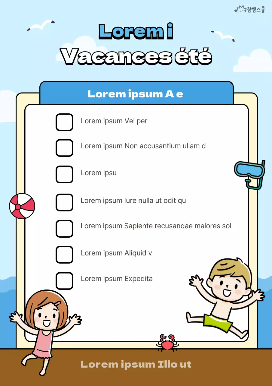 Planificateur de vacances d'été, concept de plage bleu clair