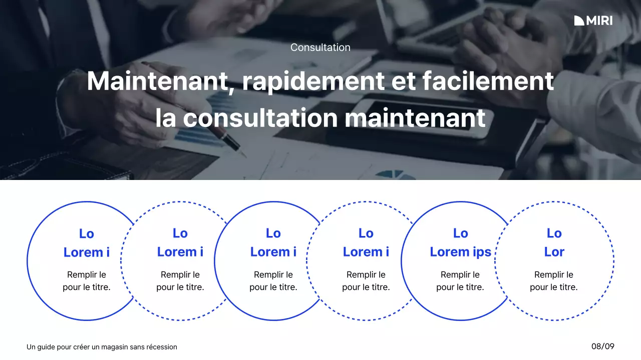 Guide pour la création d'un centre commercial avec une palette de couleurs et une grille blanche, bleue et noire