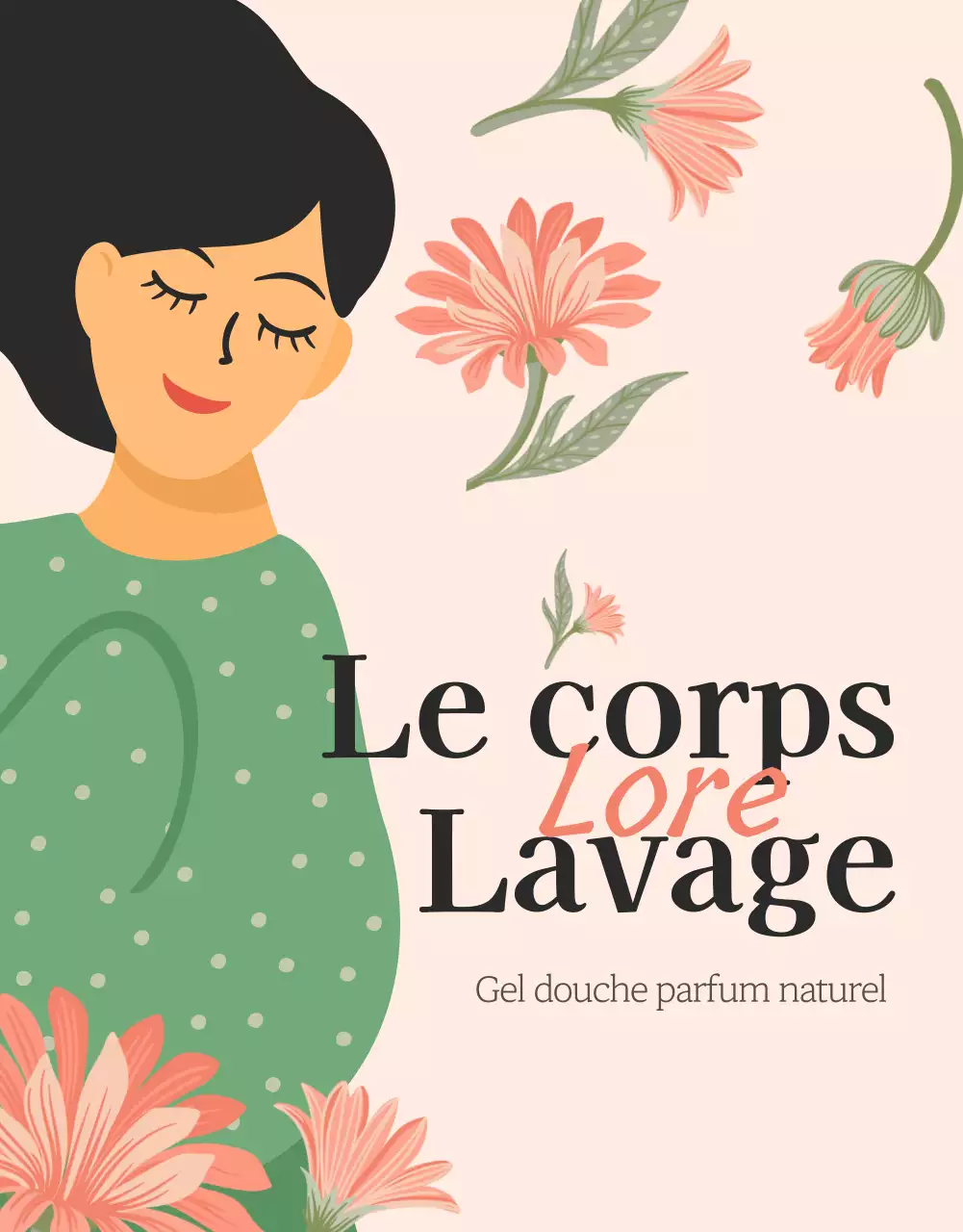 Promouvoir un gel douche avec une illustration de fleur rose