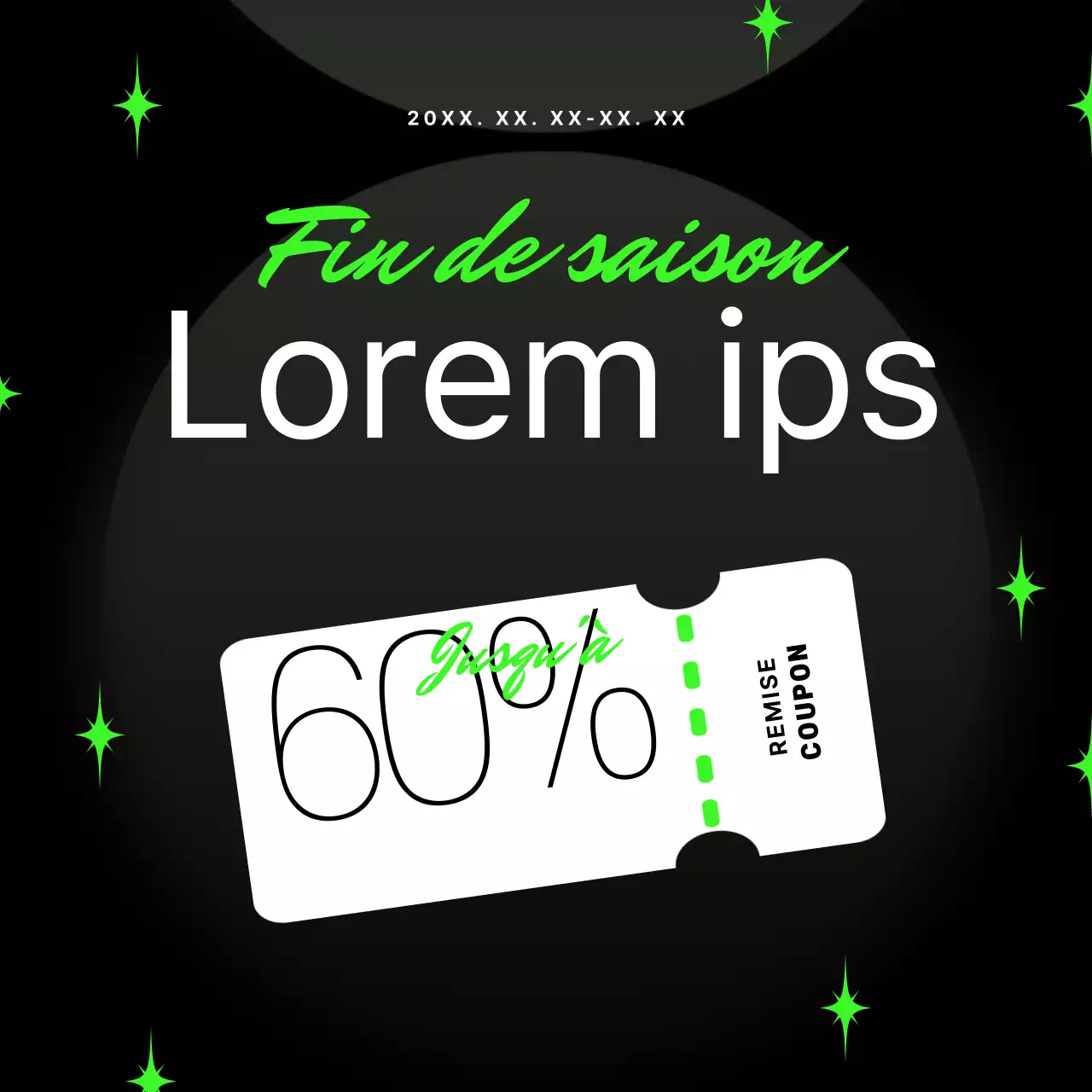 Promouvoir un coupon de vente saisonnier moderne et kitsch en noir et blanc avec des couleurs néon