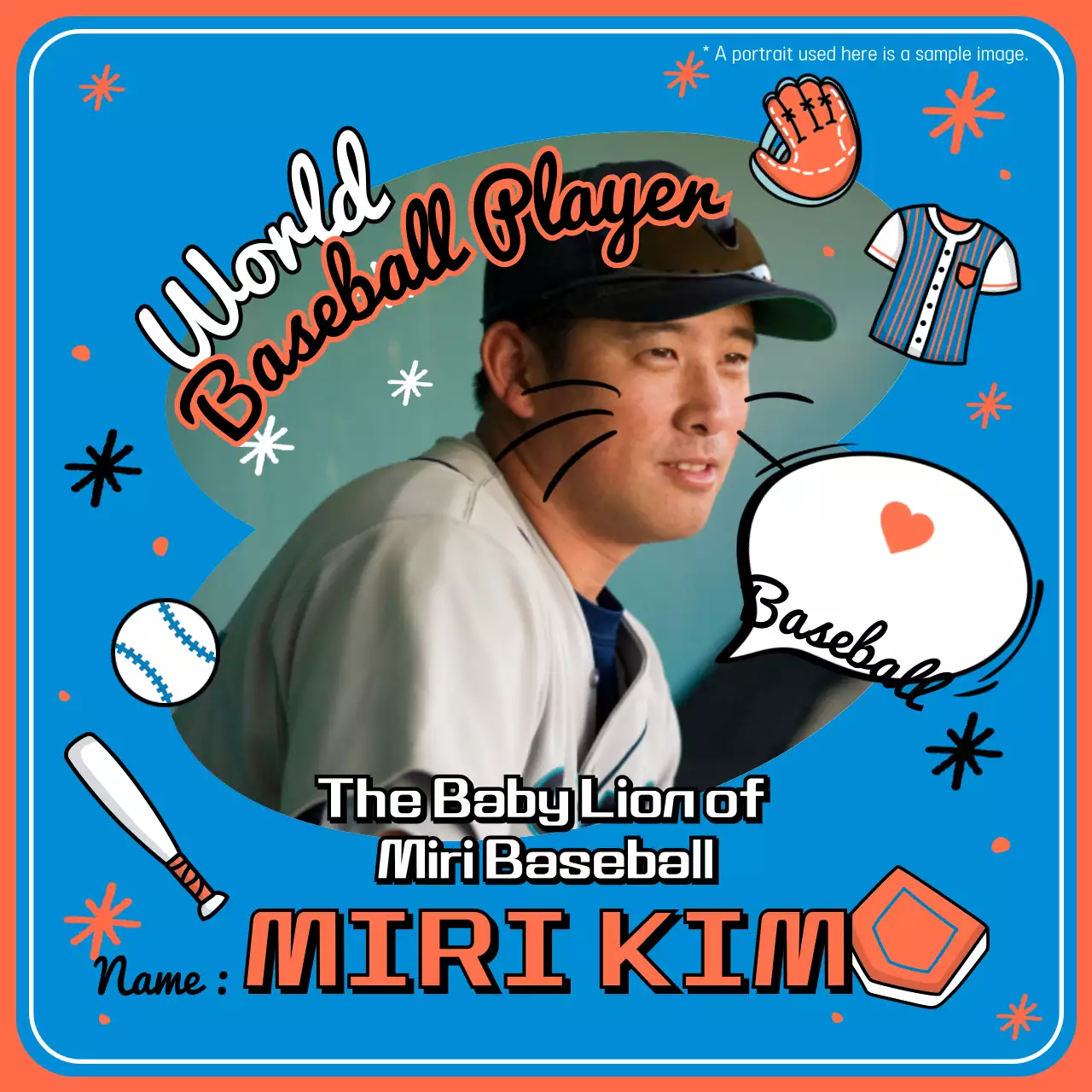 A sports geek page with a multicolored frame and cute illustrations