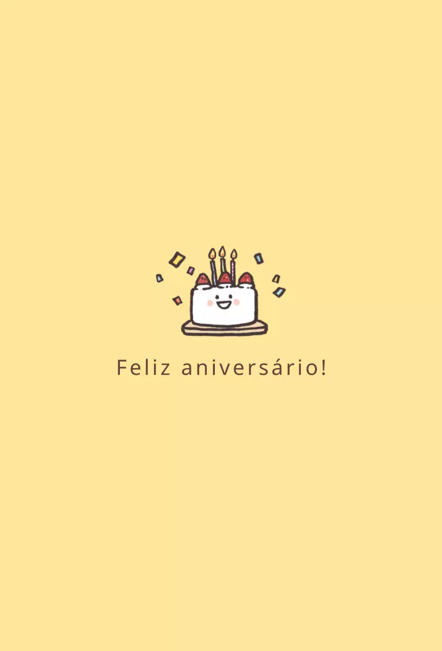Cartão de aniversário simples com ilustração de uma personagem de bolo amarelo
