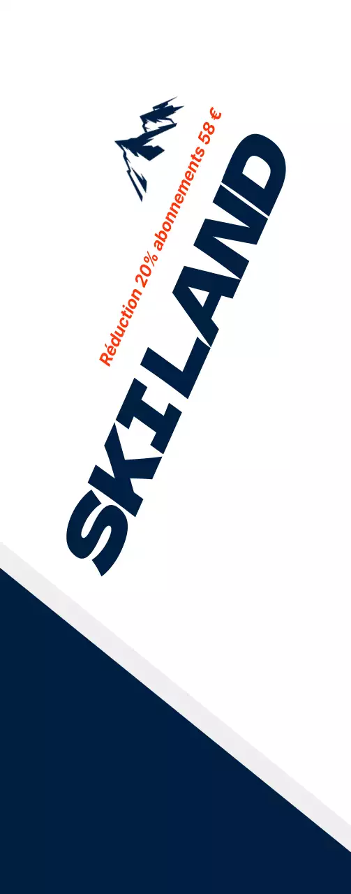 Matériel de ski bleu marine foncé et blanc de style épuré pour annoncer et promouvoir des réductions.