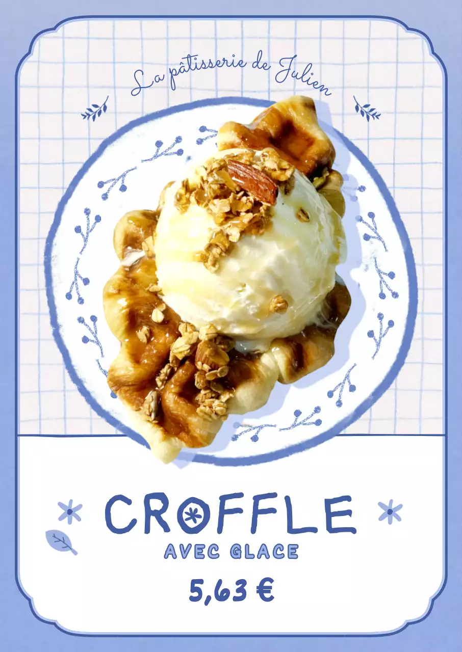 Croffle sur une assiette vintage illustrée mauve