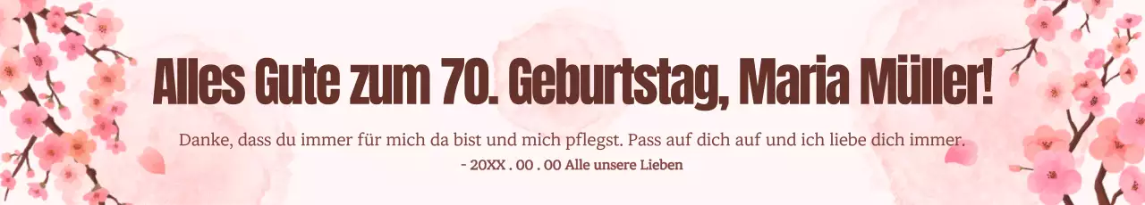Eine helle und fröhliche Botschaft zum siebzigsten Geburtstag in Rosa.
