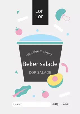 Schattig Cup Salad Product Label Ontwerp Poster in Grijs