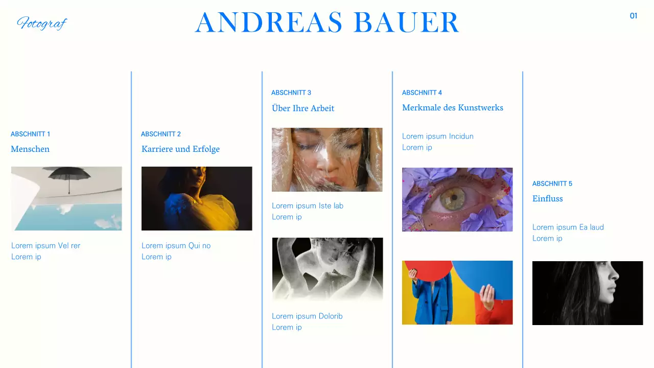 Trendiger Porträtbericht in Blau, Schwarz und Weiß