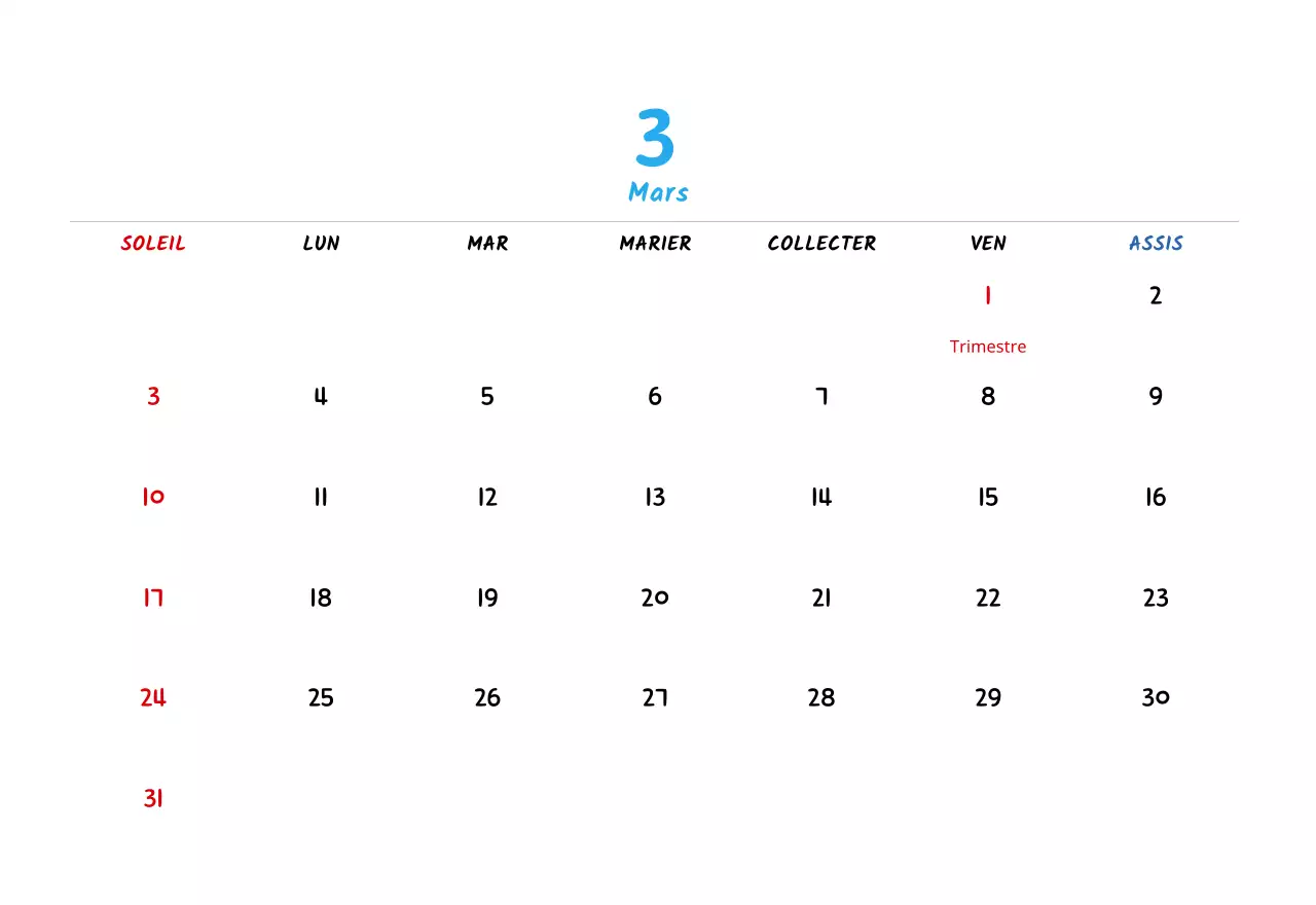 Calendrier du Nouvel An avec de jolies illustrations