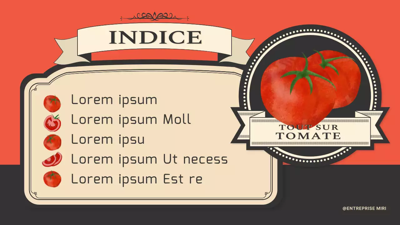 Présentation de tomates avec un concept d'étiquette vintage en orange et bleu marine