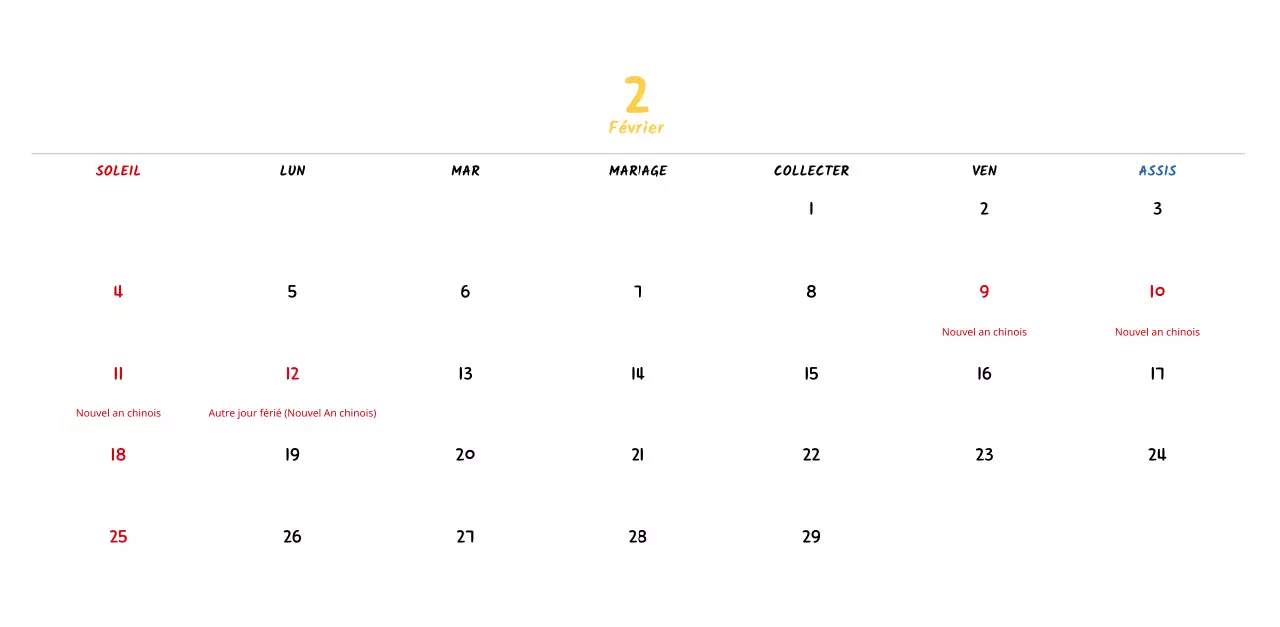 Calendrier du Nouvel An avec de jolies illustrations au trait