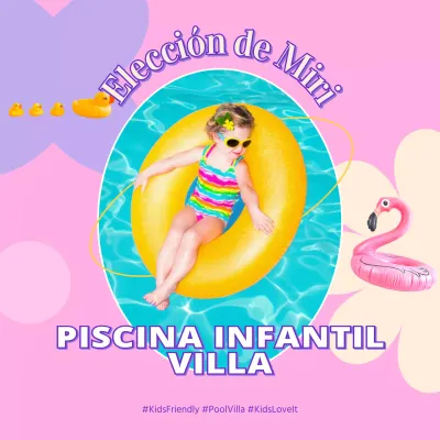 Promocione su anuncio con un niño jugando en el agua con fondo rosa
