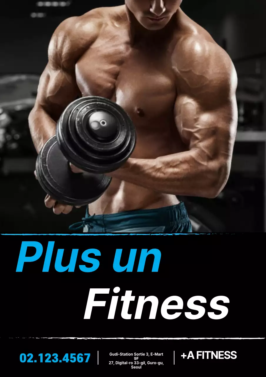 Promotion simple d'une salle de sport avec des photos bleues et blanches de personnes en train de s'entraîner