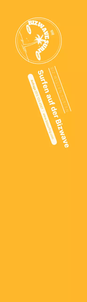 Ein einfaches blaues und gelbes Surfer-Emblem als Logo für den Laden.