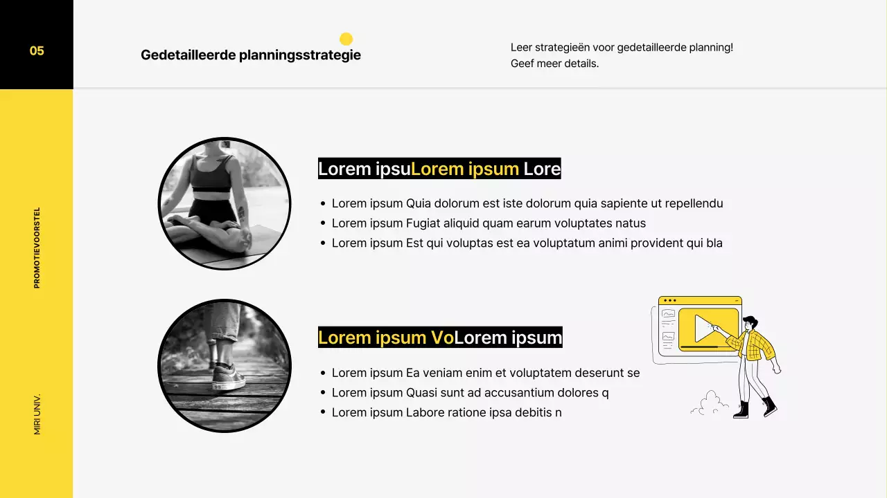 Marketingpromotieplan voor een sneaker met een levendig kleurenillustratieconcept in gele en zwarte tinten.