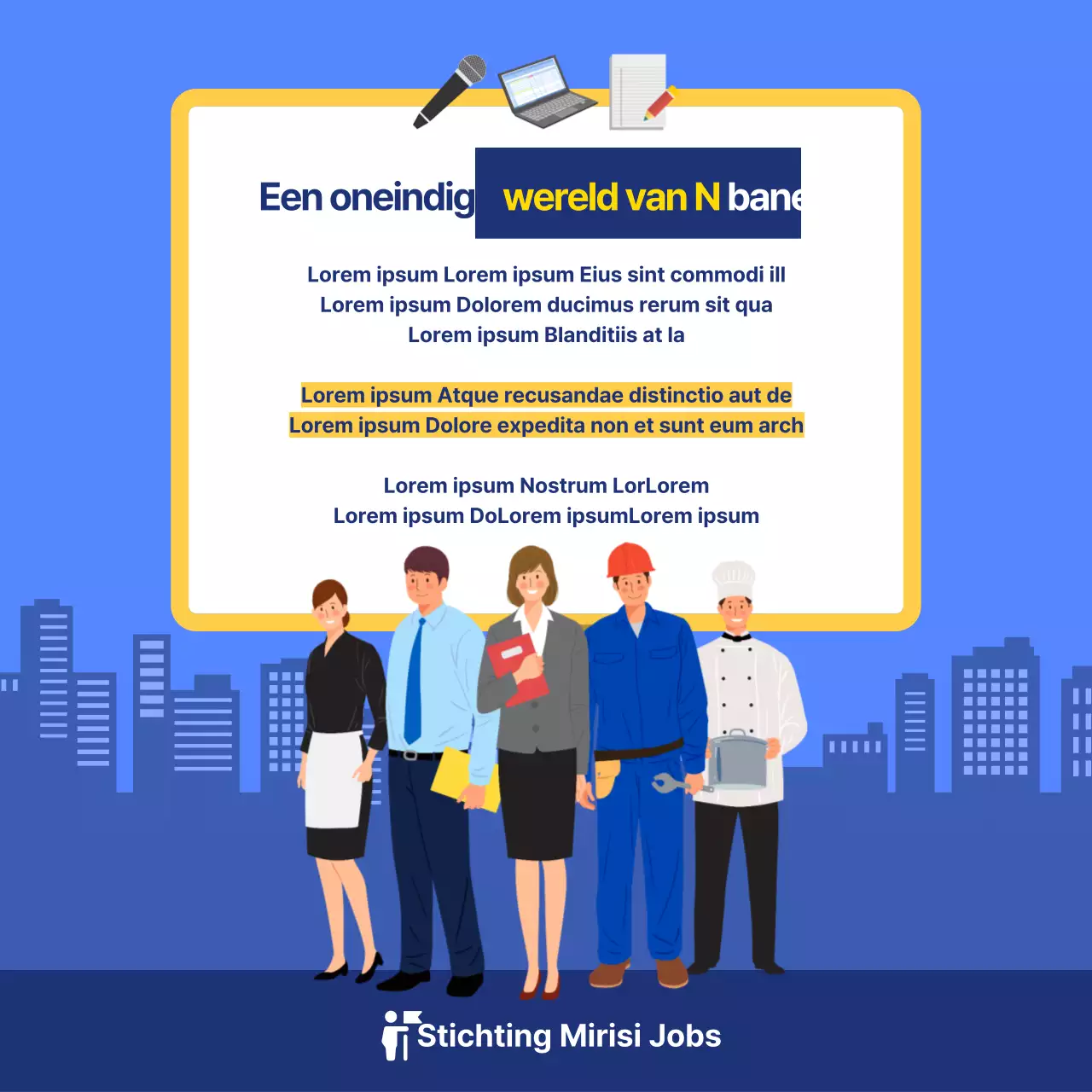 blauwe illustratie concept kantoormedewerker side project cardnews