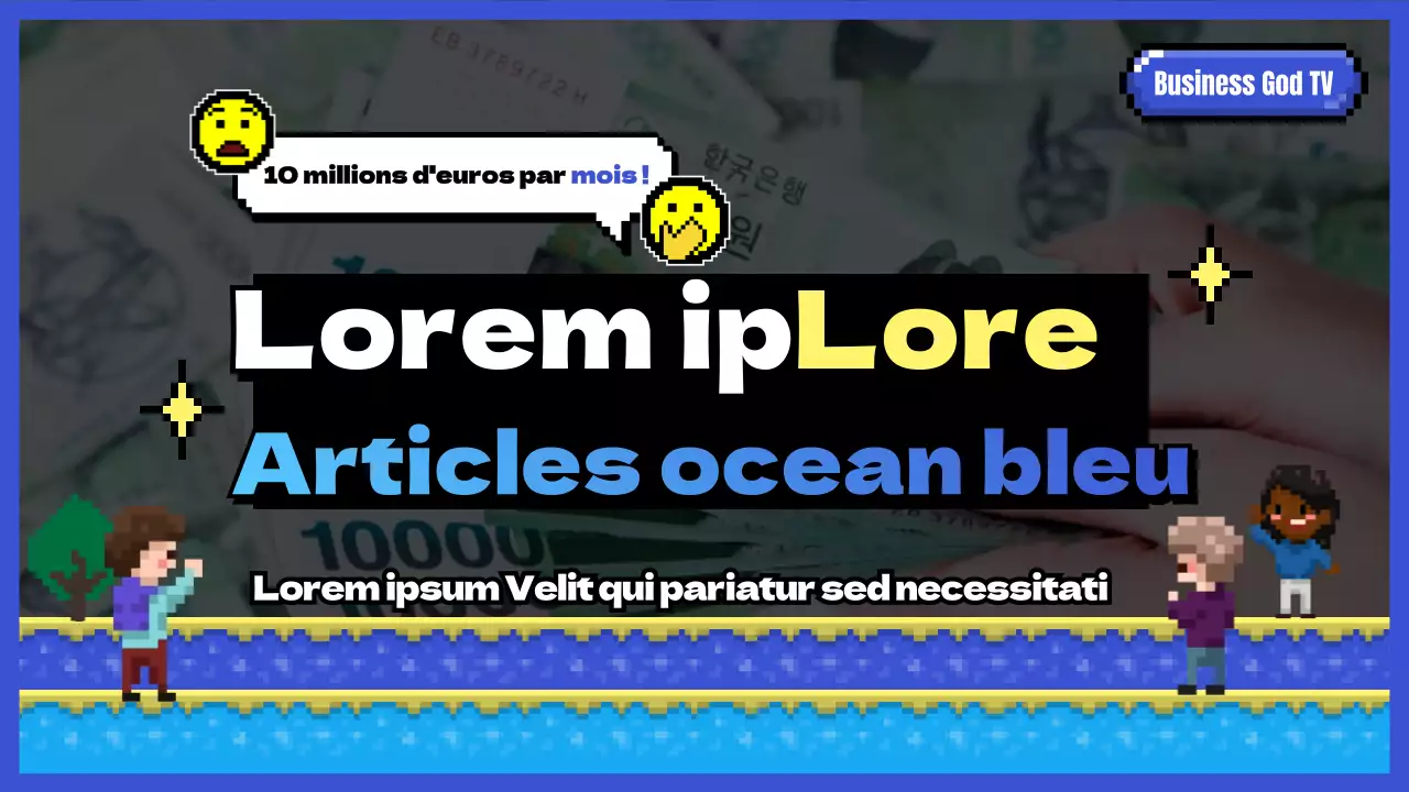 Articles de l'océan bleu des travailleurs indépendants avec un concept pixellisé en bleu et jaune