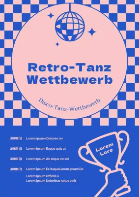 Ein Werbeplakat für einen Retro-Tanzwettbewerb in Blau und Rosa.