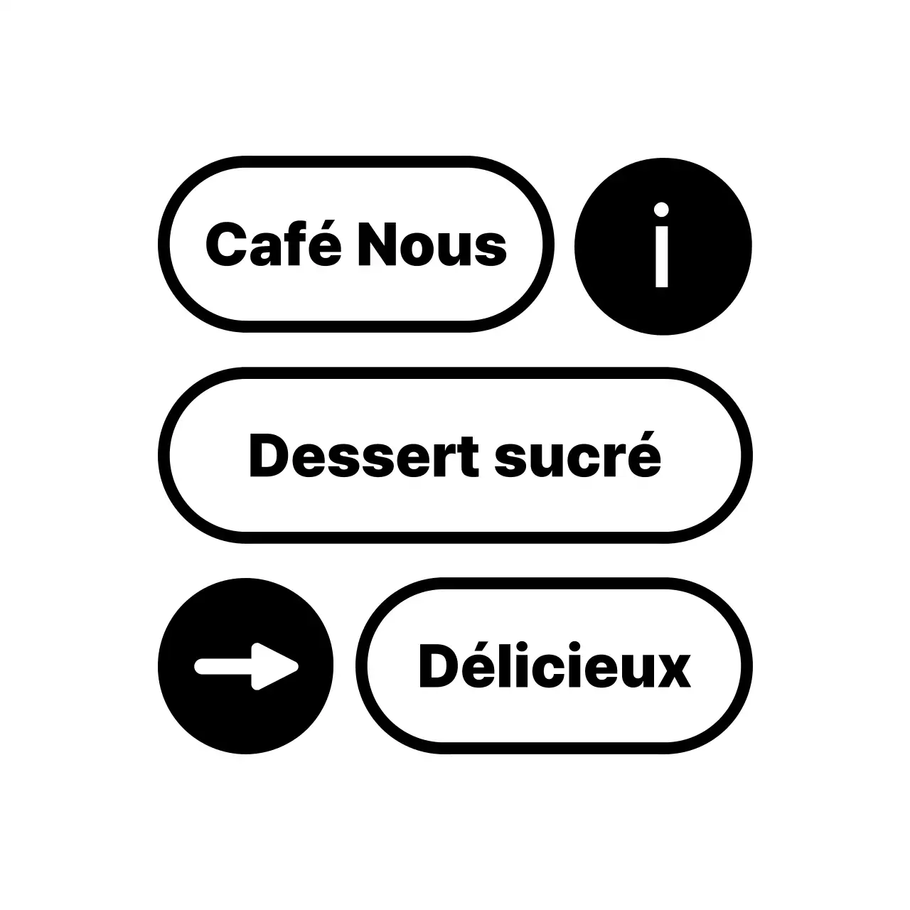 Texte simple noir pour l'interface utilisateur Style papeterie Cafe