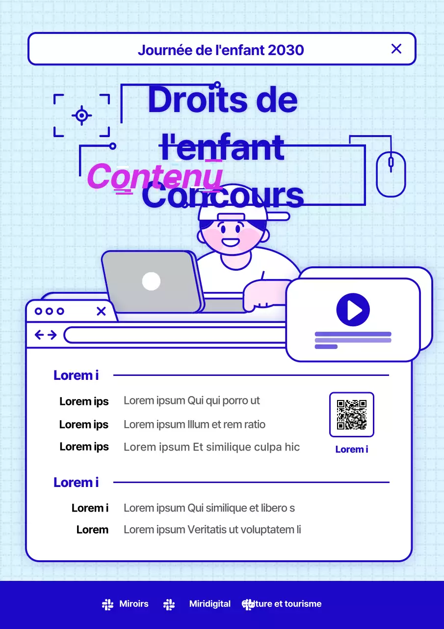 Illustrations mignonnes dans le cadre du concours de contenu médiatique sur les droits de l'enfant en bleu