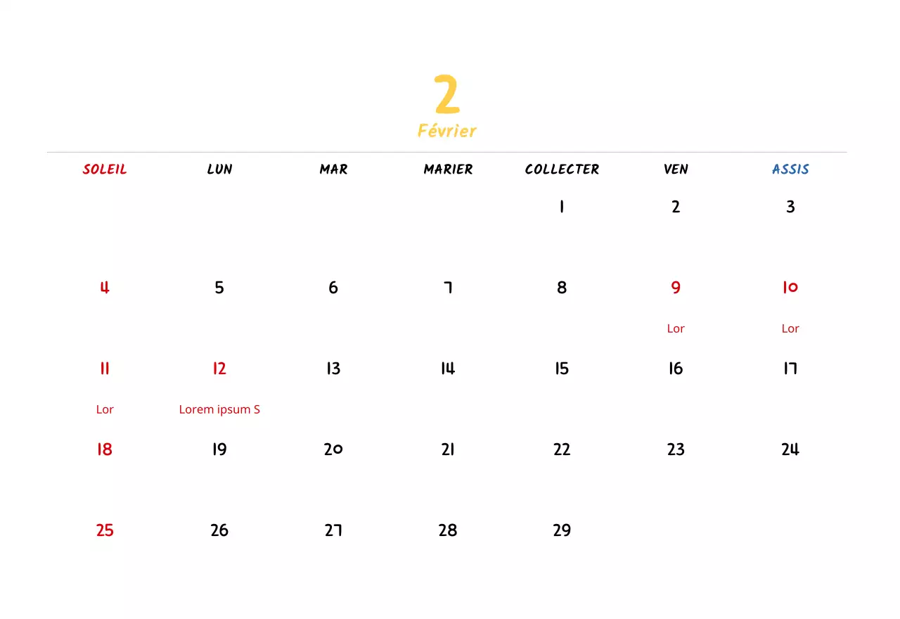 Calendrier du Nouvel An avec de jolies illustrations