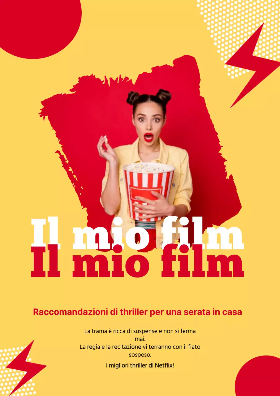 Tema di raccomandazione per film thriller con cornici gialle e rosse