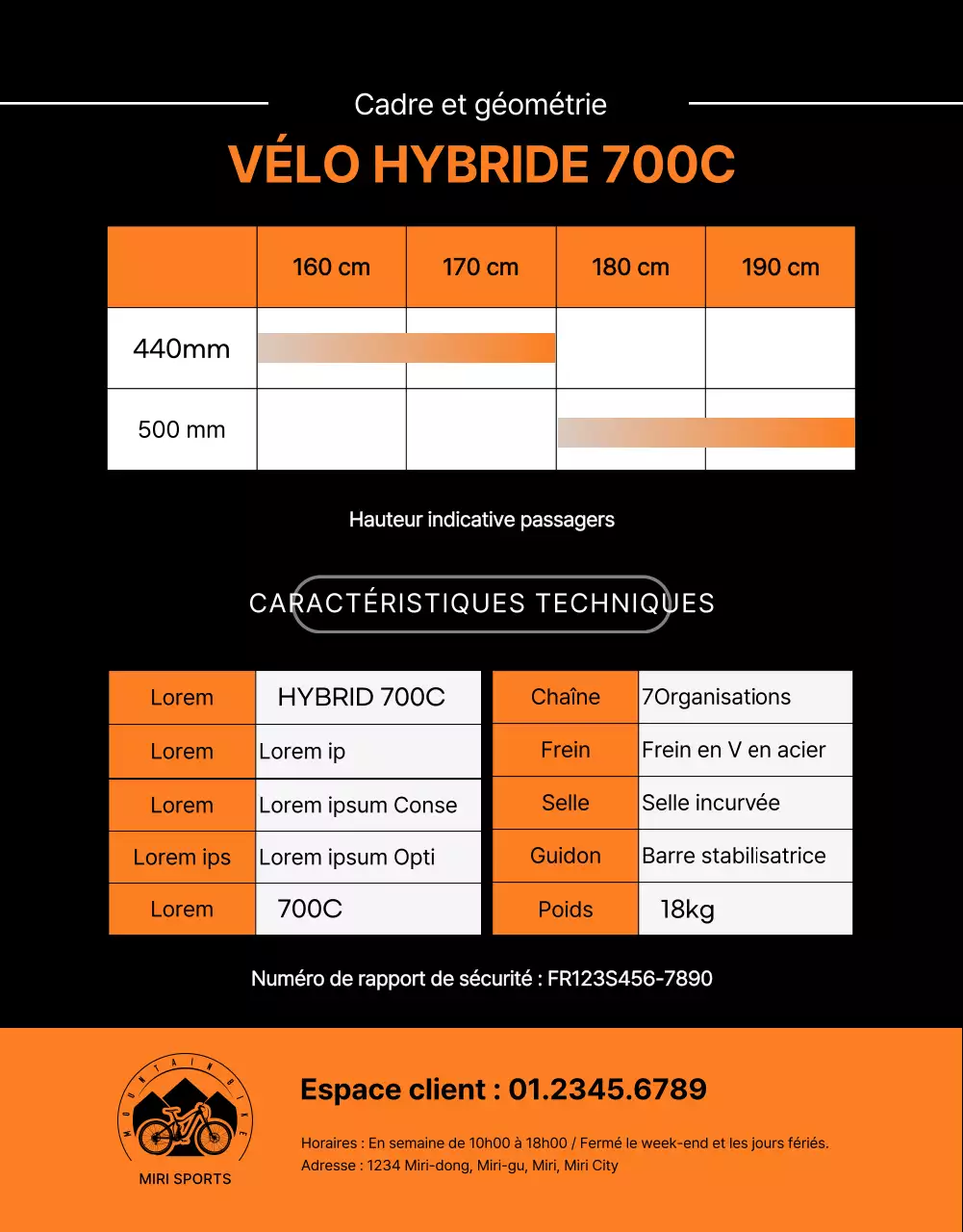 Promouvoir le vélo hybride Mirisport, lumineux, audacieux et actif, en orange et noir.