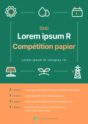 Concept d'icône simple vert et orange Annonce d'un concours de papier d'affaires renouvelable respectueux de l'environnement