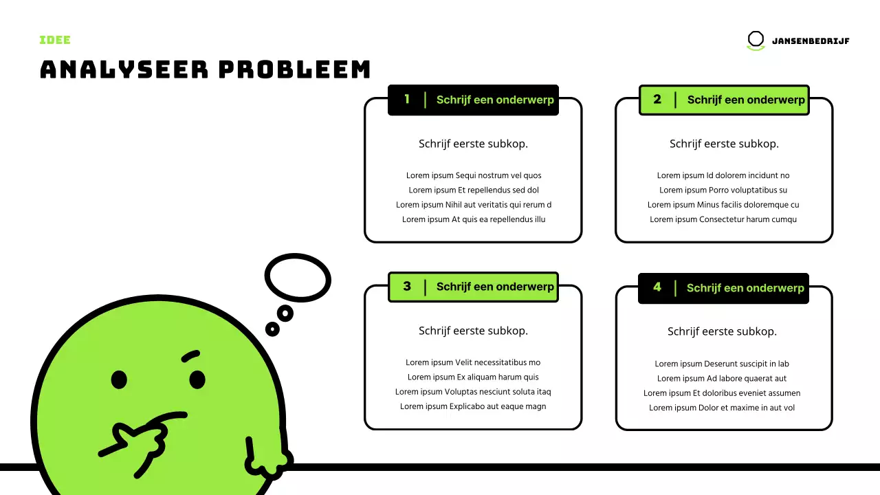 Schattige personages in chartreuse en een strakke lay-out