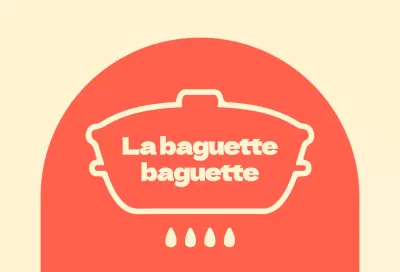 Tienda de baguettes de la abuela balsa con formas arqueadas rojas sobre fondo marfil