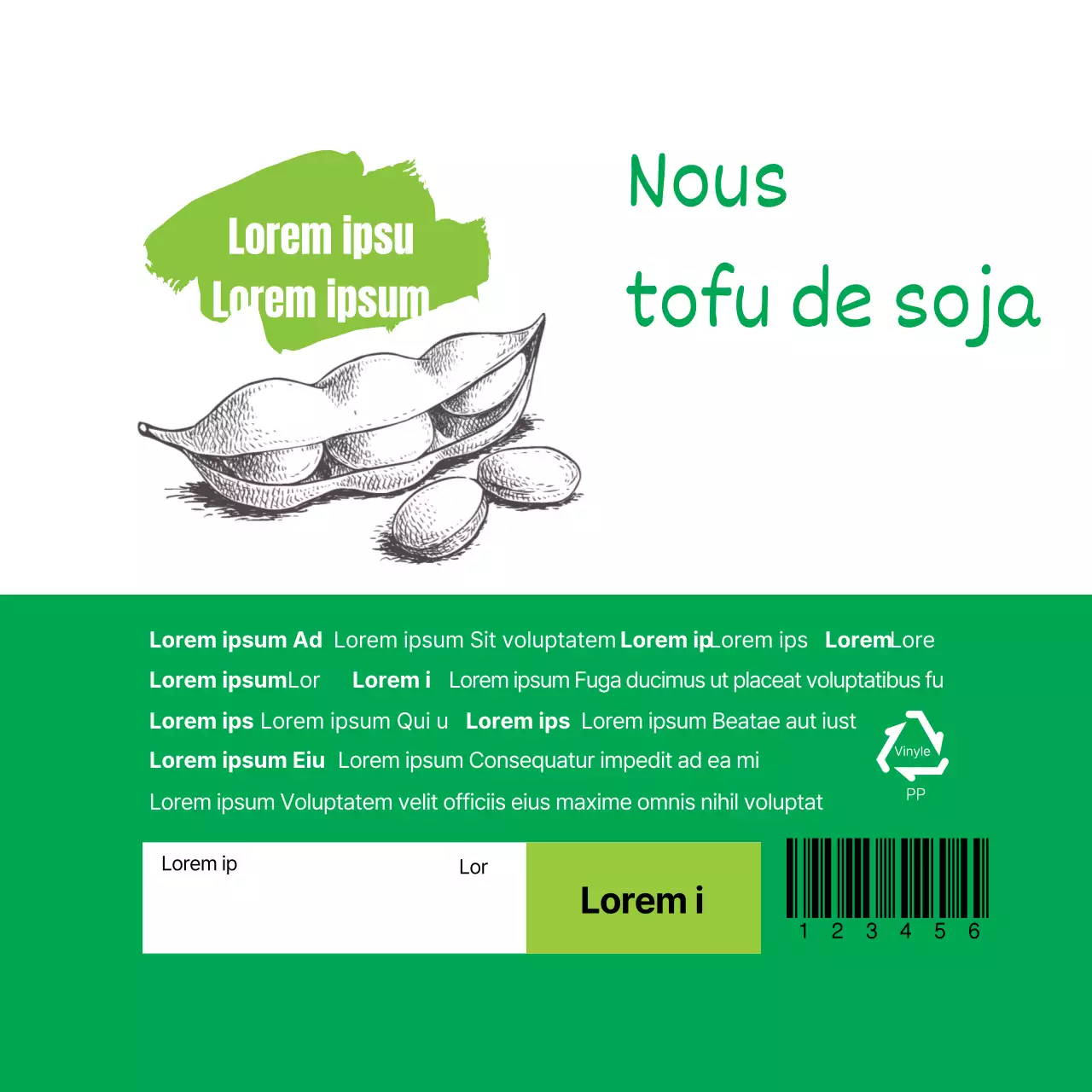 Étiquette d'information alimentaire sur le tofu vert